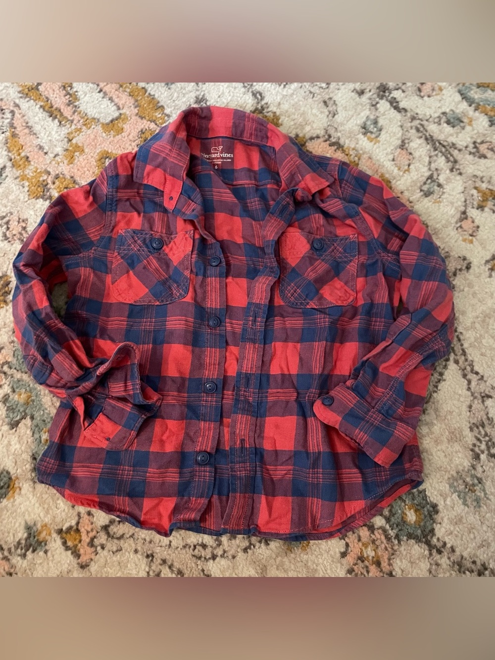 Vineyard Vines Kids Red and Navy Plaid Button-Down Shirt